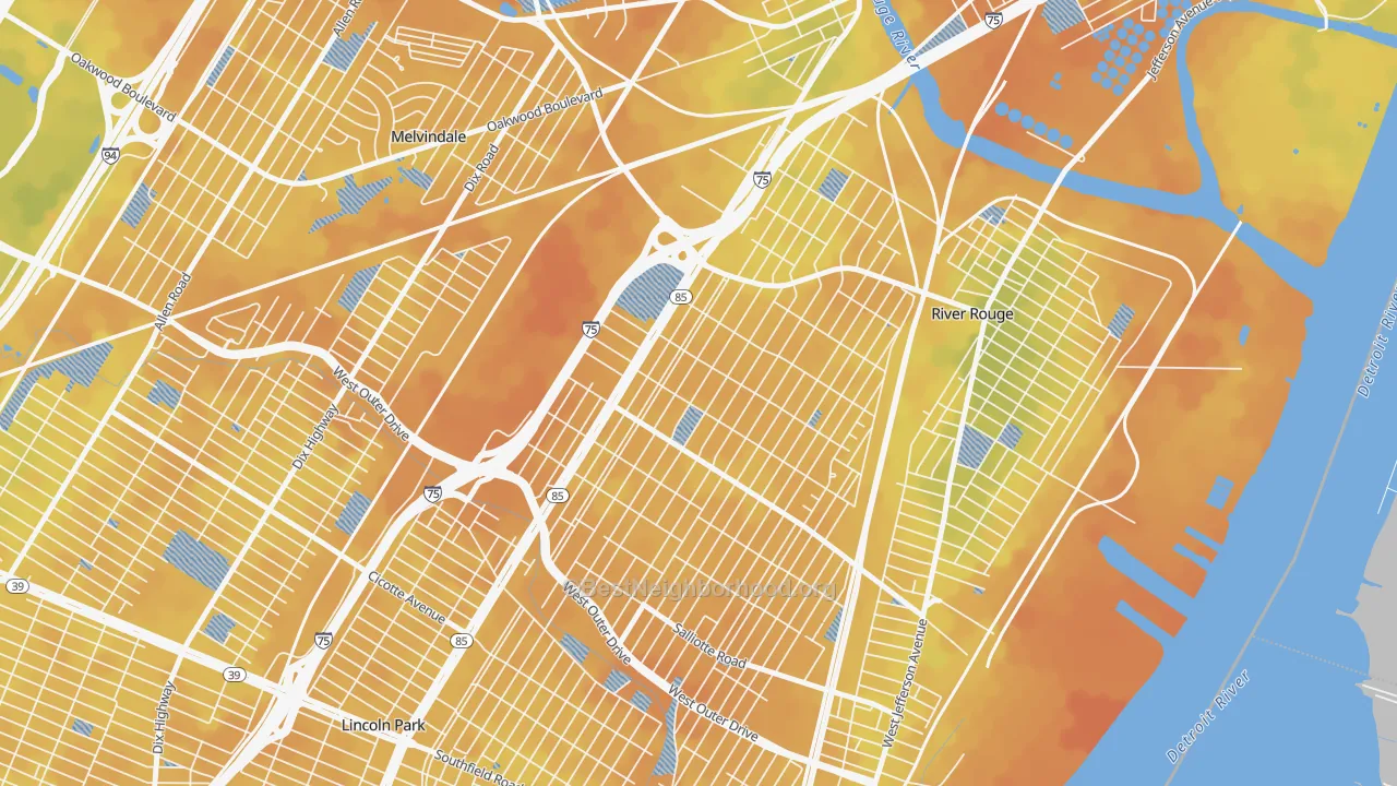 Bike Grade map of 48217, MI
