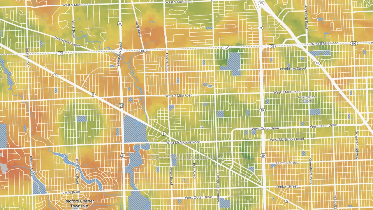 Bike Grade map of 48219, MI