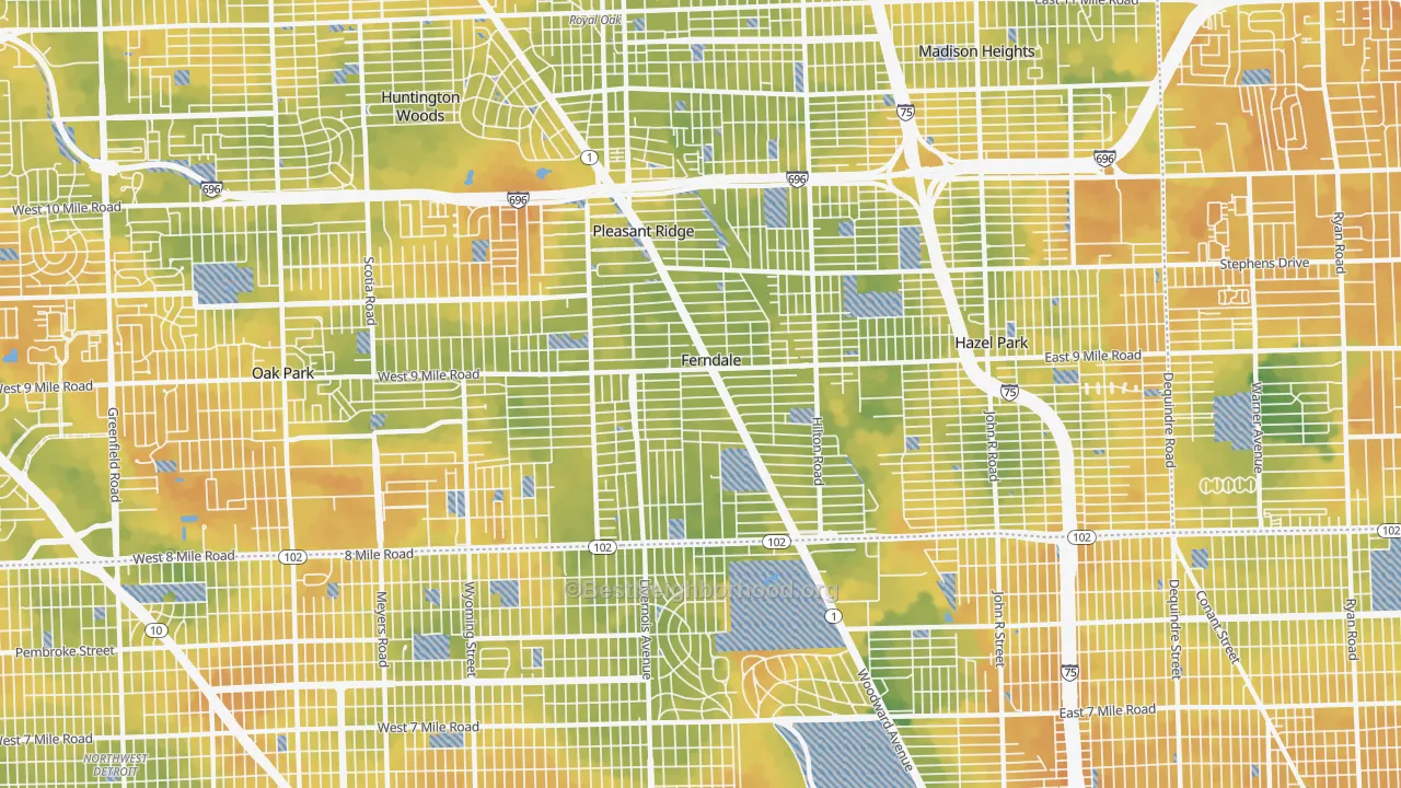 Bike Grade map of 48220, MI