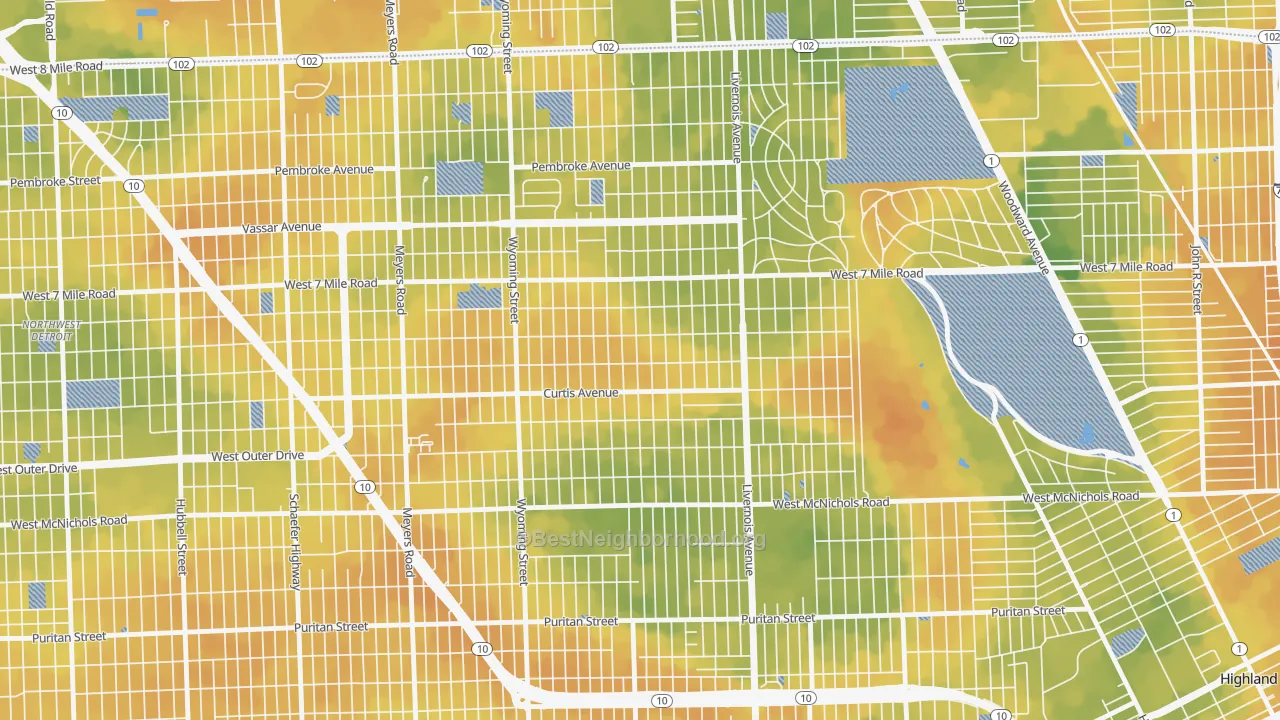Bike Grade map of 48221, MI