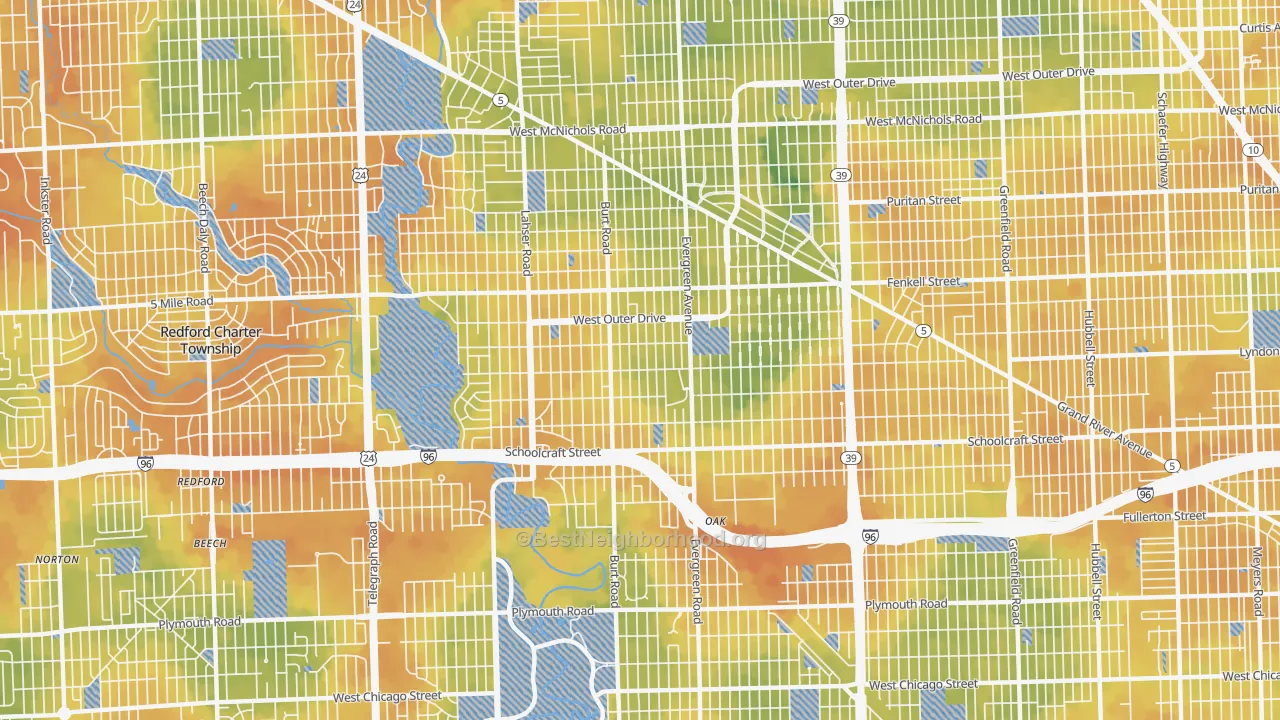 Bike Grade map of 48223, MI