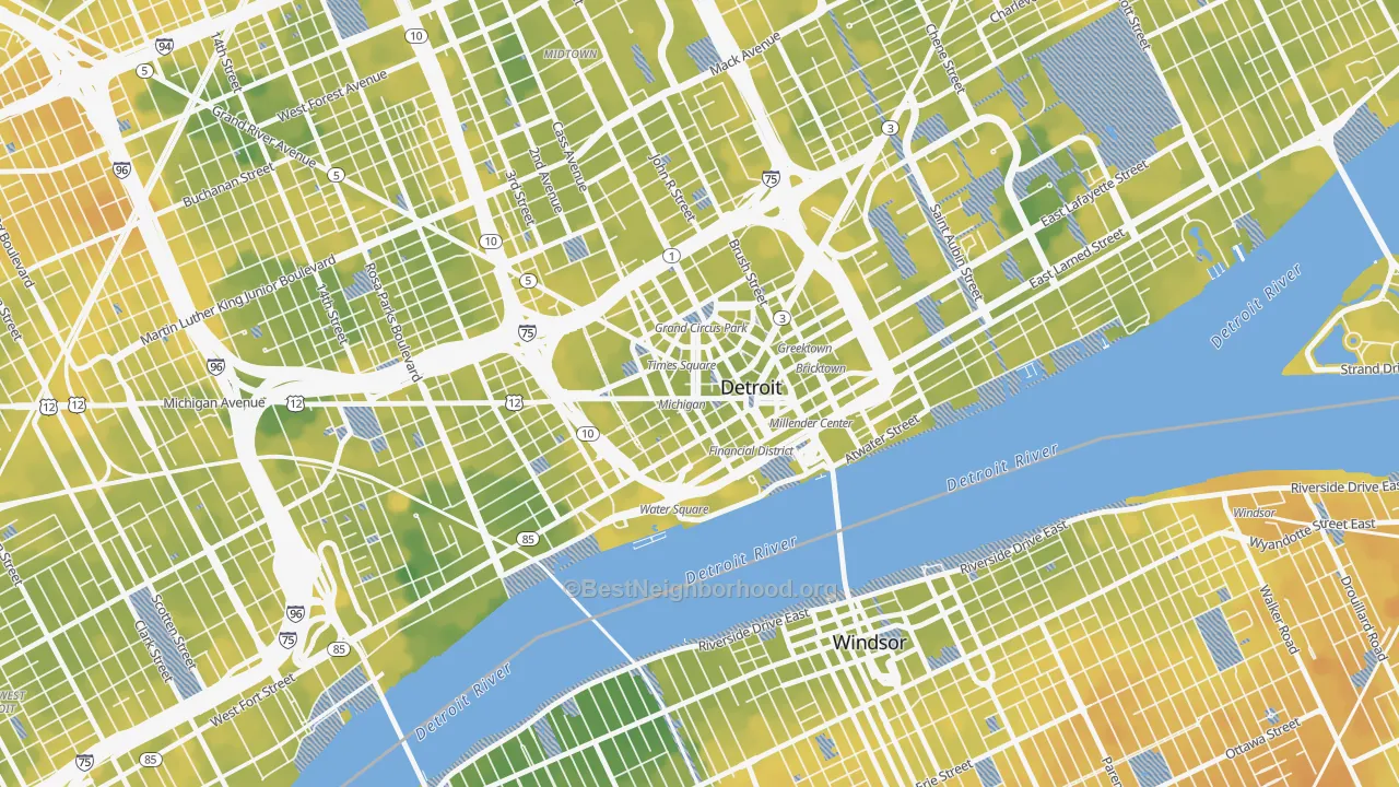Bike Grade map of 48226, MI