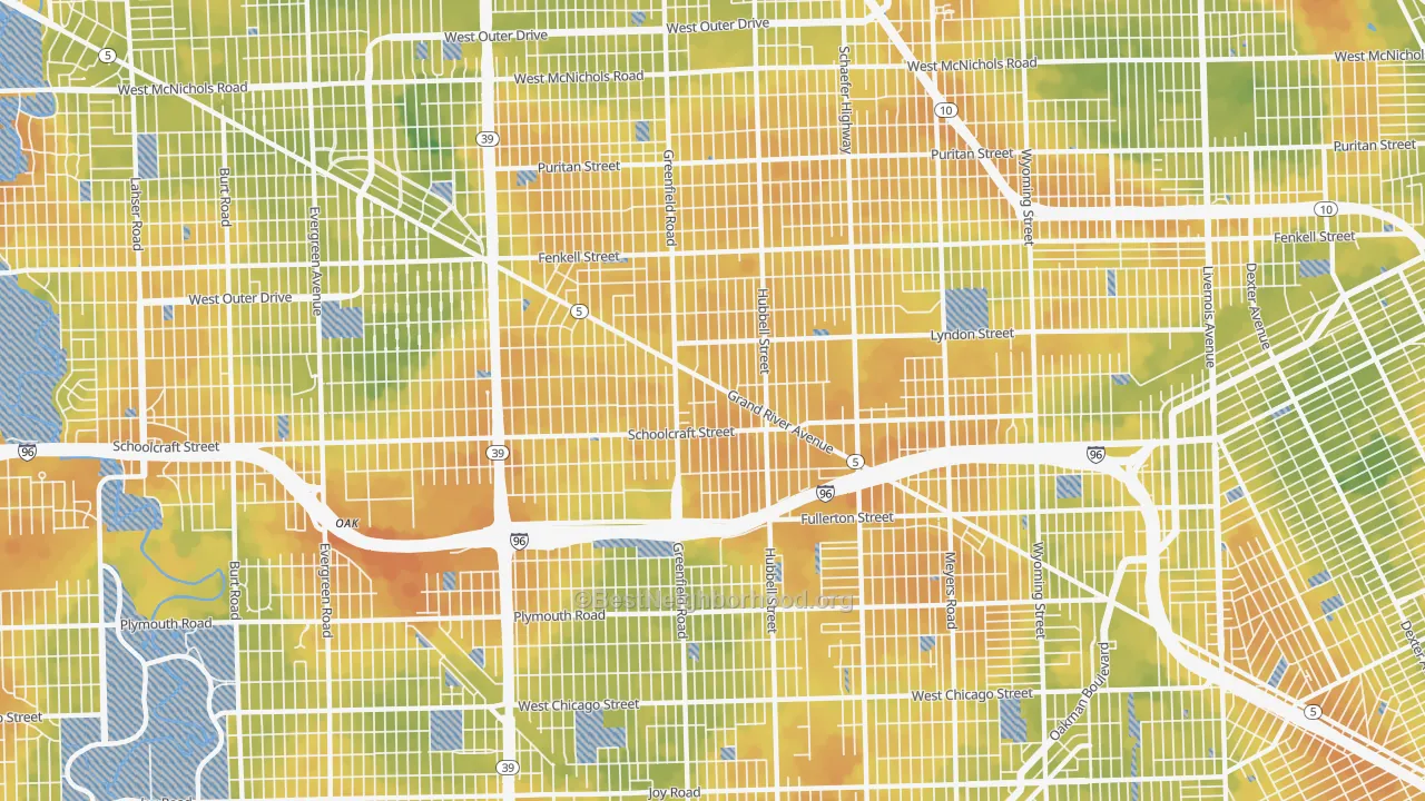 Bike Grade map of 48227, MI