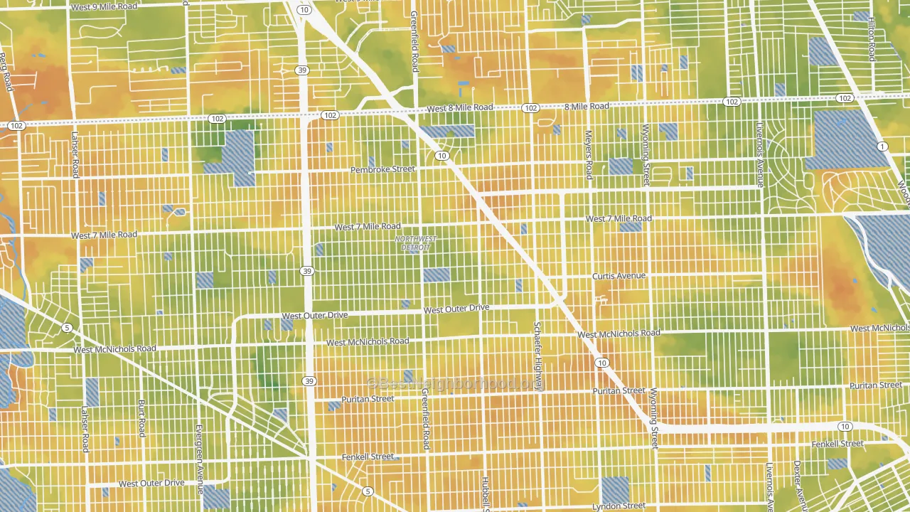 Bike Grade map of 48235, MI