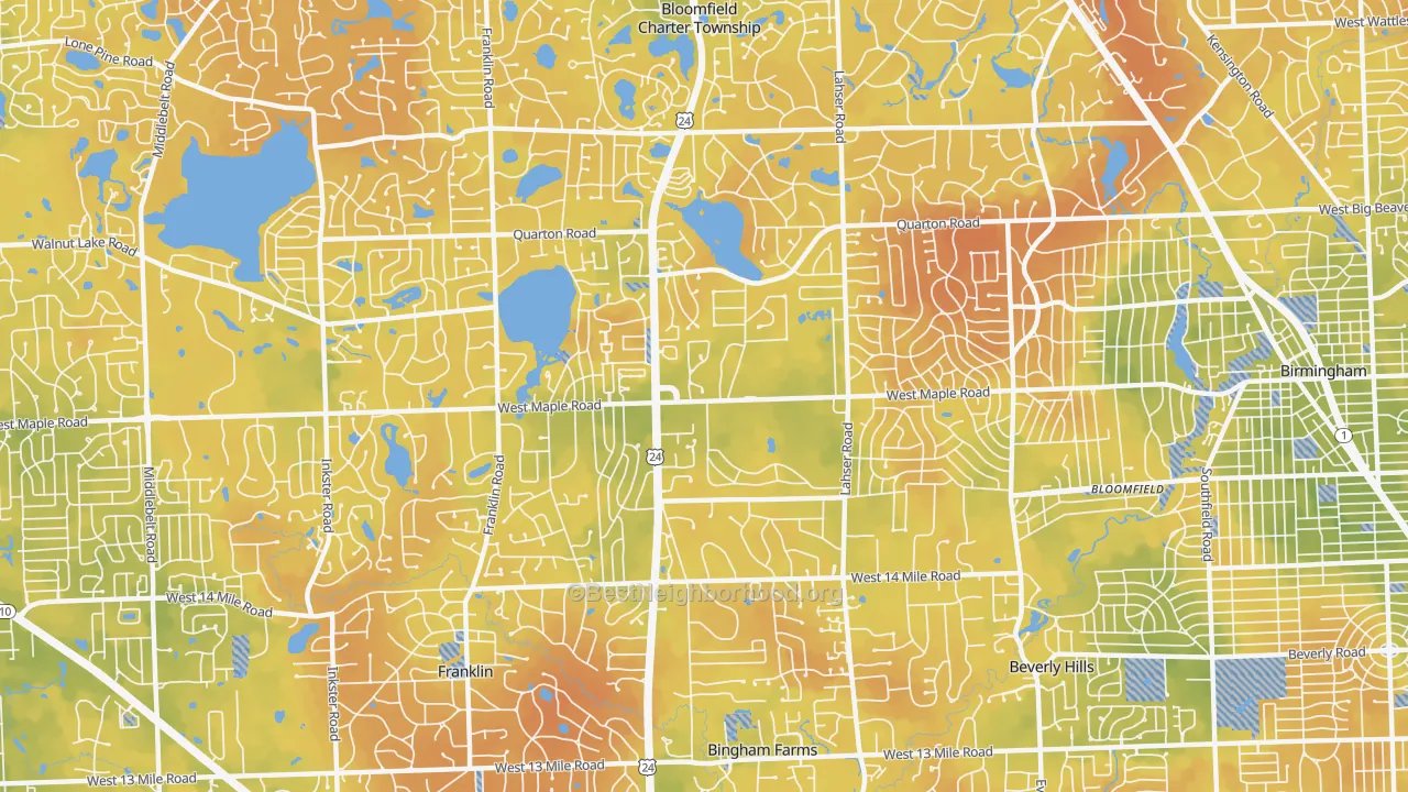 Bike Grade map of 48301, MI
