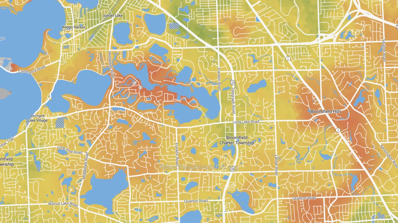 Bike Grade map of 48302, MI