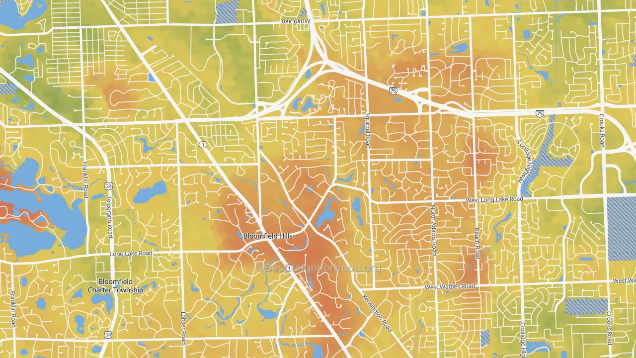 Bike Grade map of 48304, MI