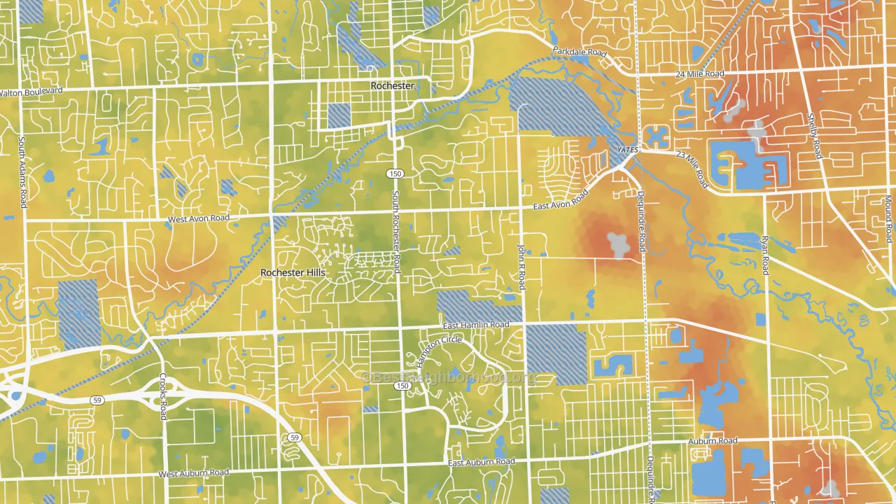 Bike Grade map of 48307, MI