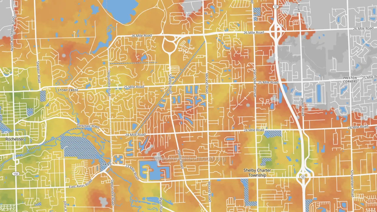 Bike Grade map of 48316, MI
