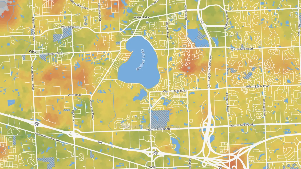 Bike Grade map of 48377, MI