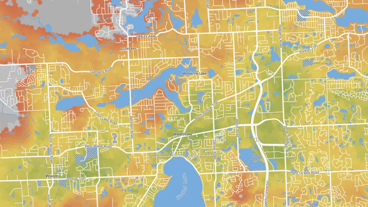 Bike Grade map of 48390, MI