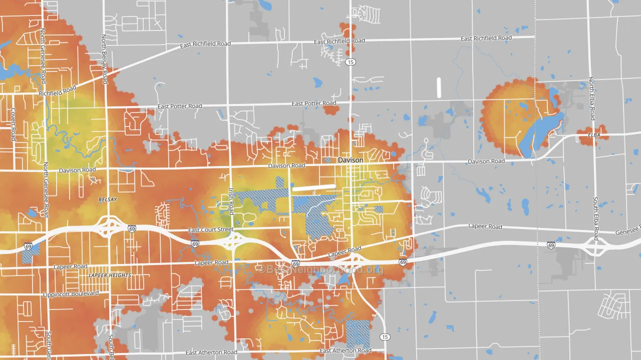 Bike Grade map of 48423, MI