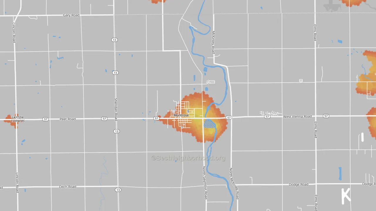 Bike Grade map of 48457, MI