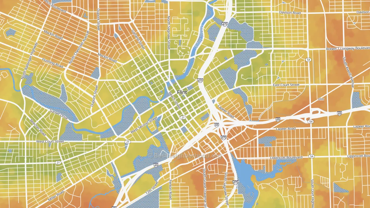 Bike Grade map of 48502, MI