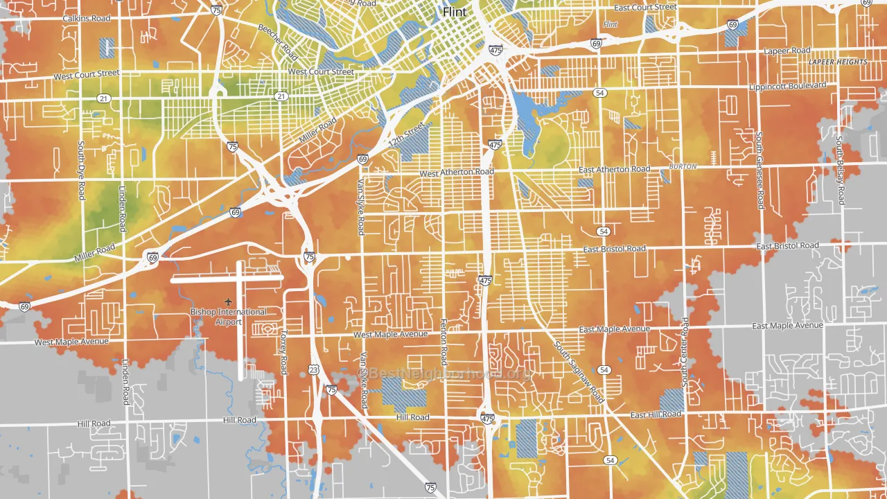 Bike Grade map of 48507, MI