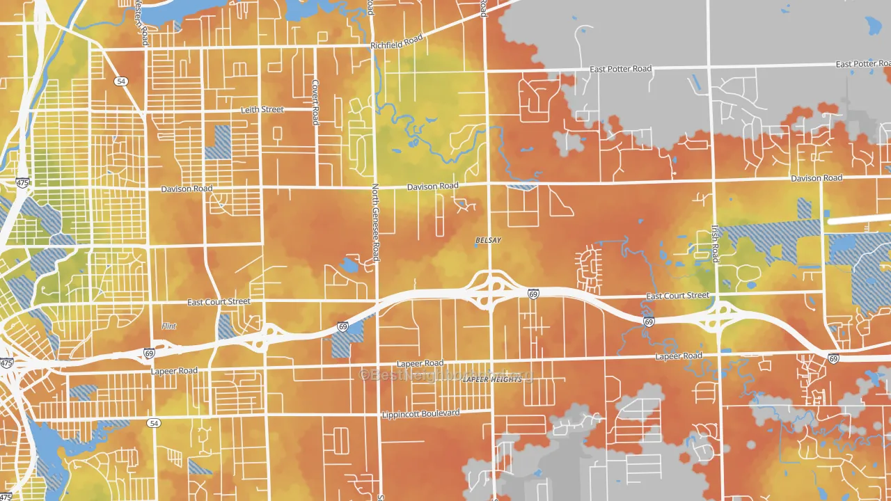 Bike Grade map of 48509, MI