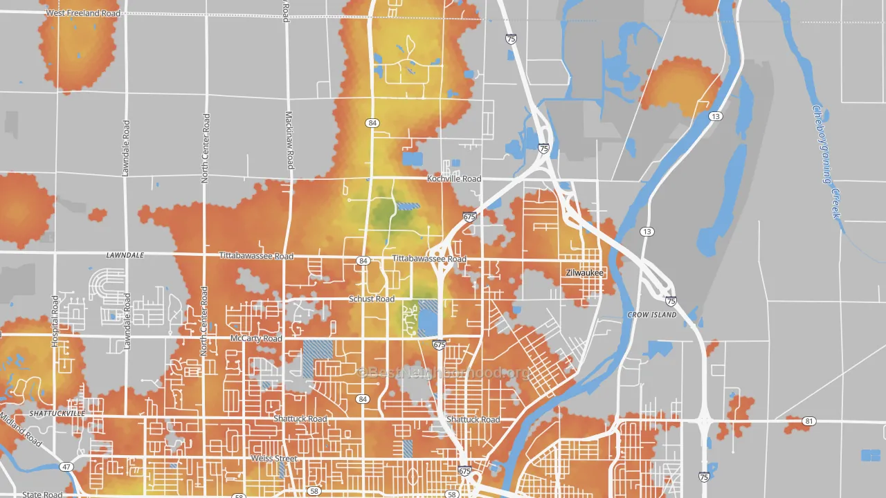 Bike Grade map of 48604, MI