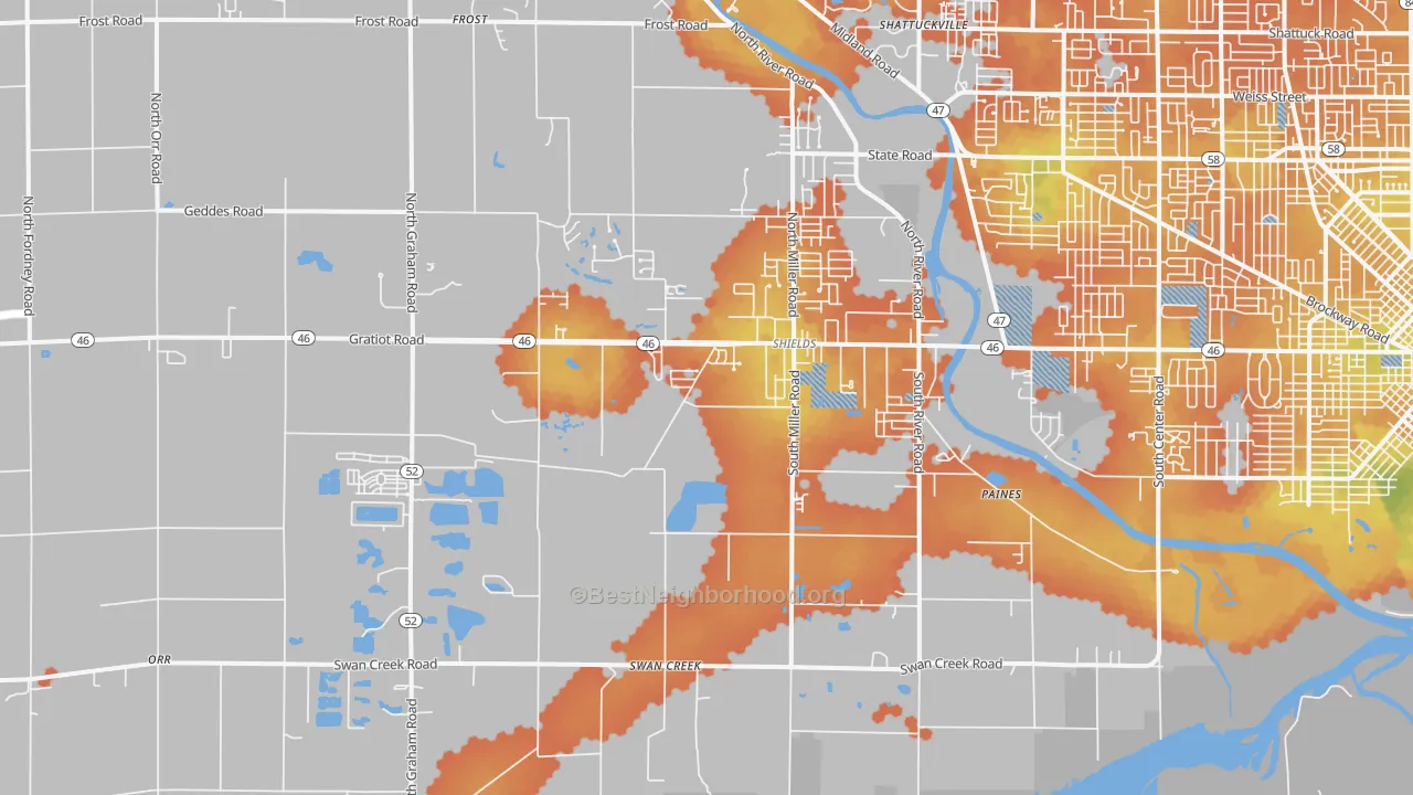 Bike Grade map of 48609, MI