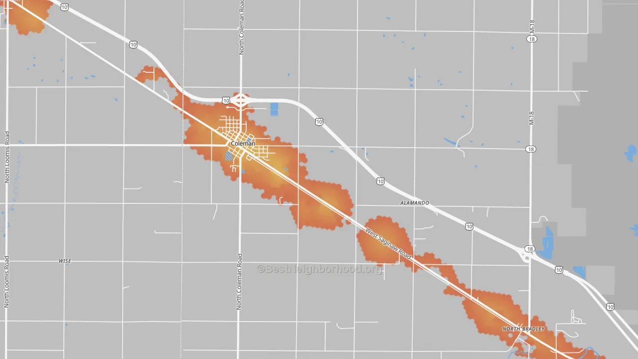 Bike Grade map of 48618, MI