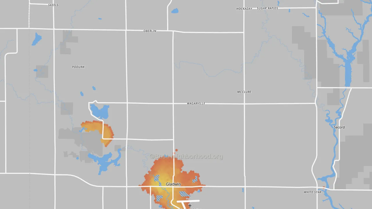 Bike Grade map of 48624, MI