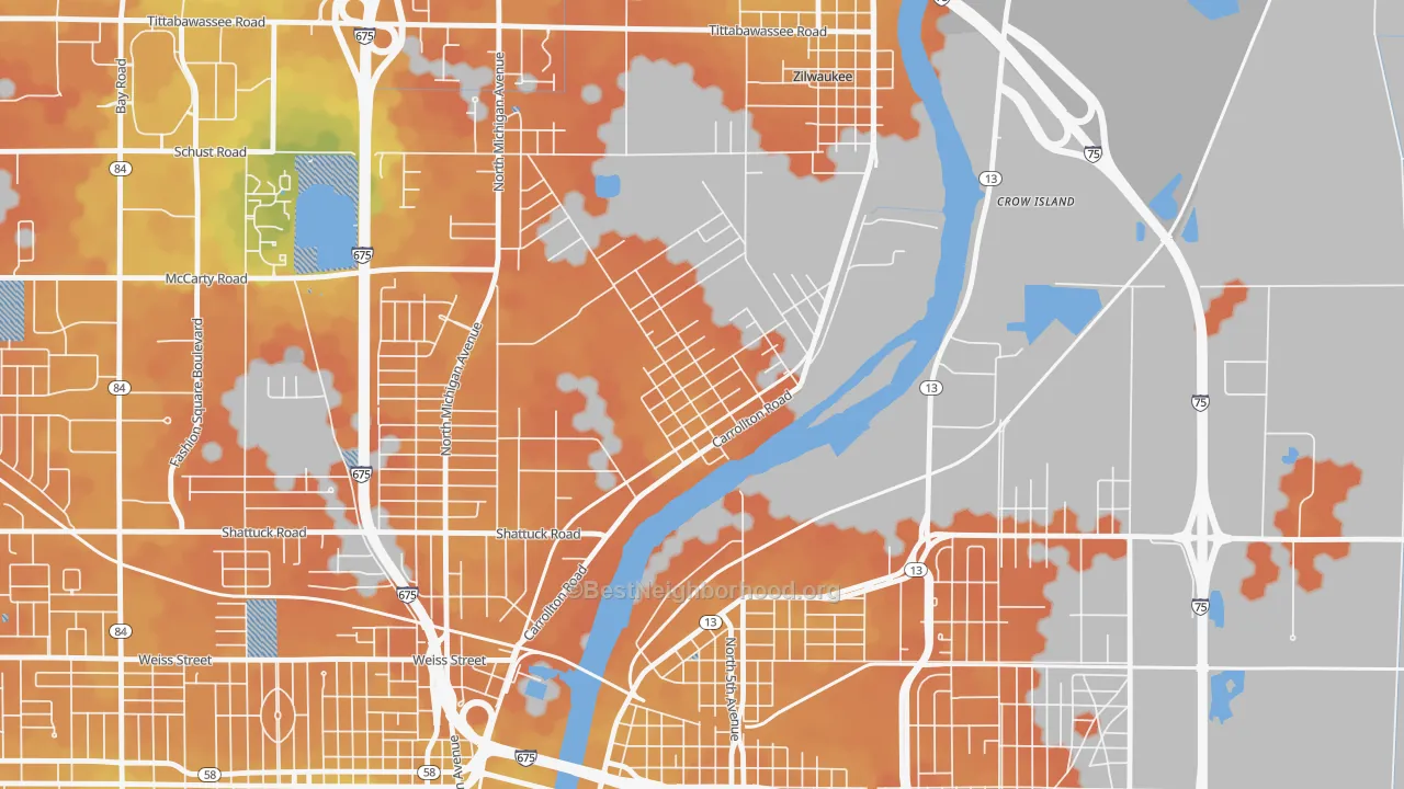 Bike Grade map of 48724, MI