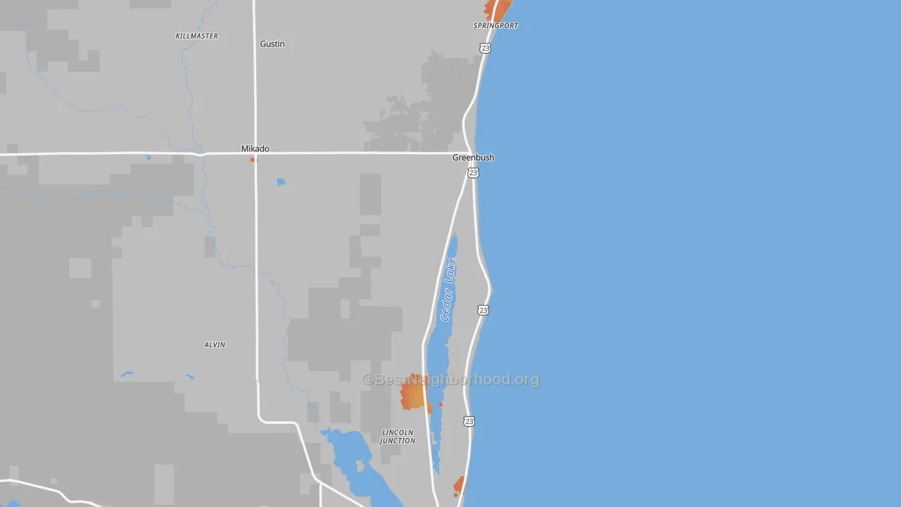 Bike Grade map of 48738, MI