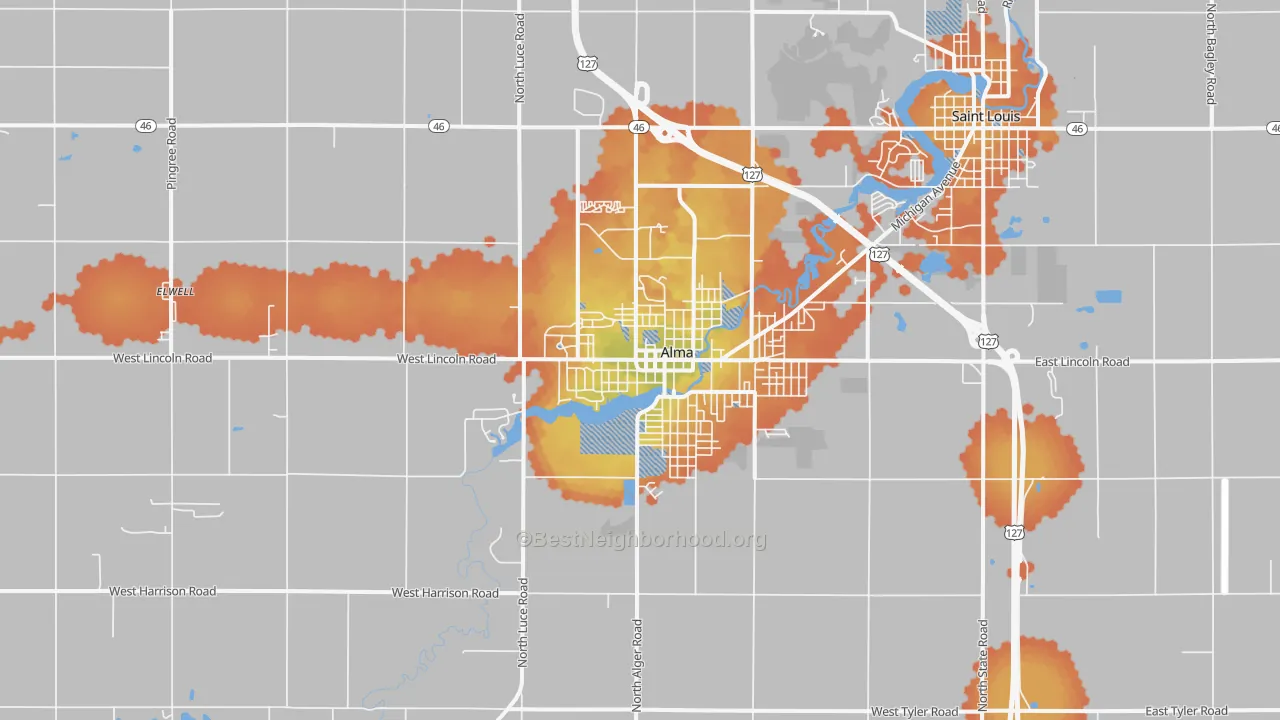 Bike Grade map of 48801, MI