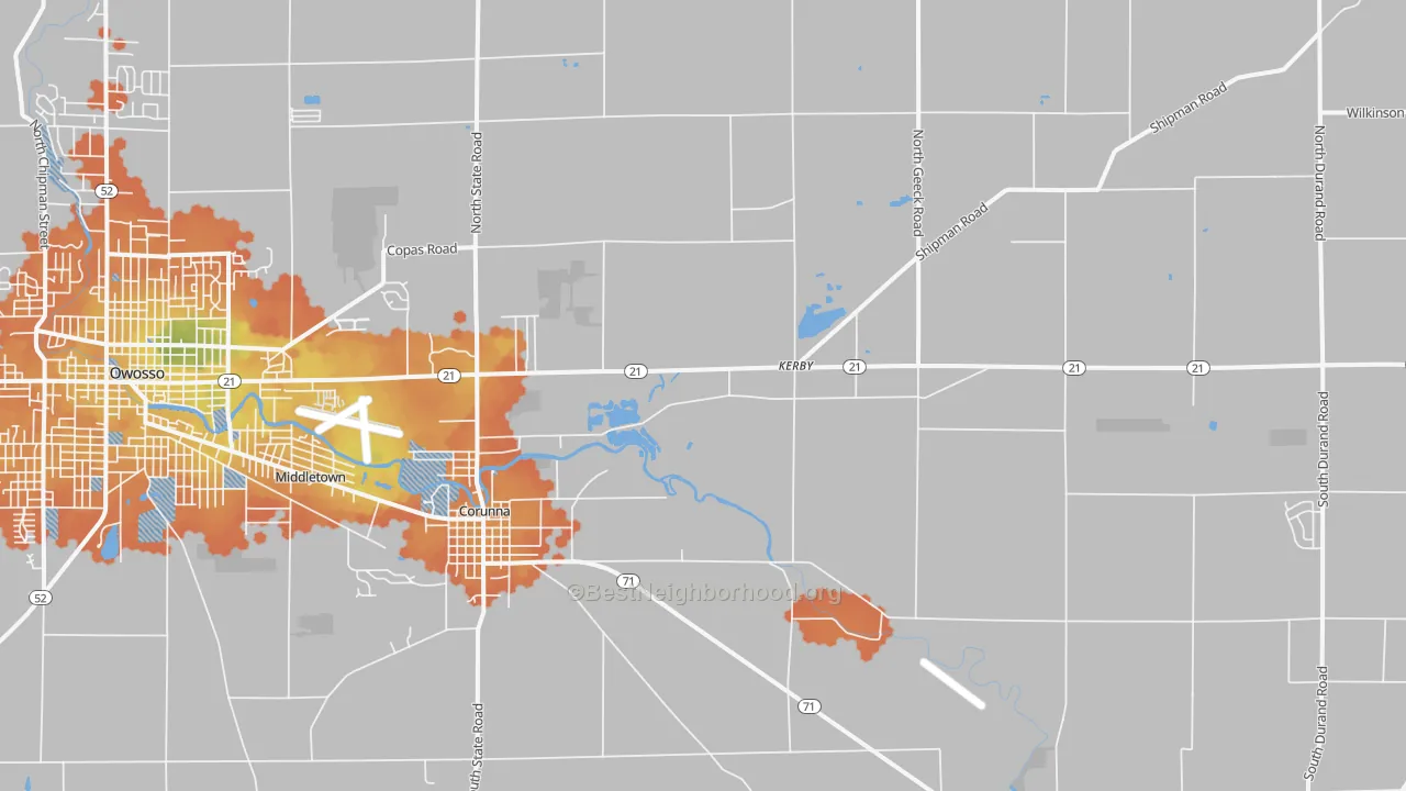Bike Grade map of 48817, MI
