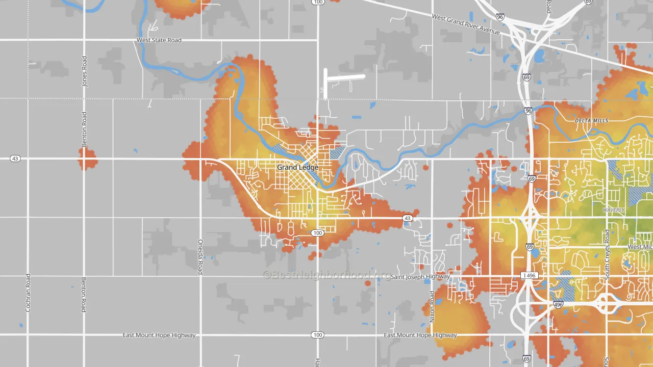 Bike Grade map of 48837, MI
