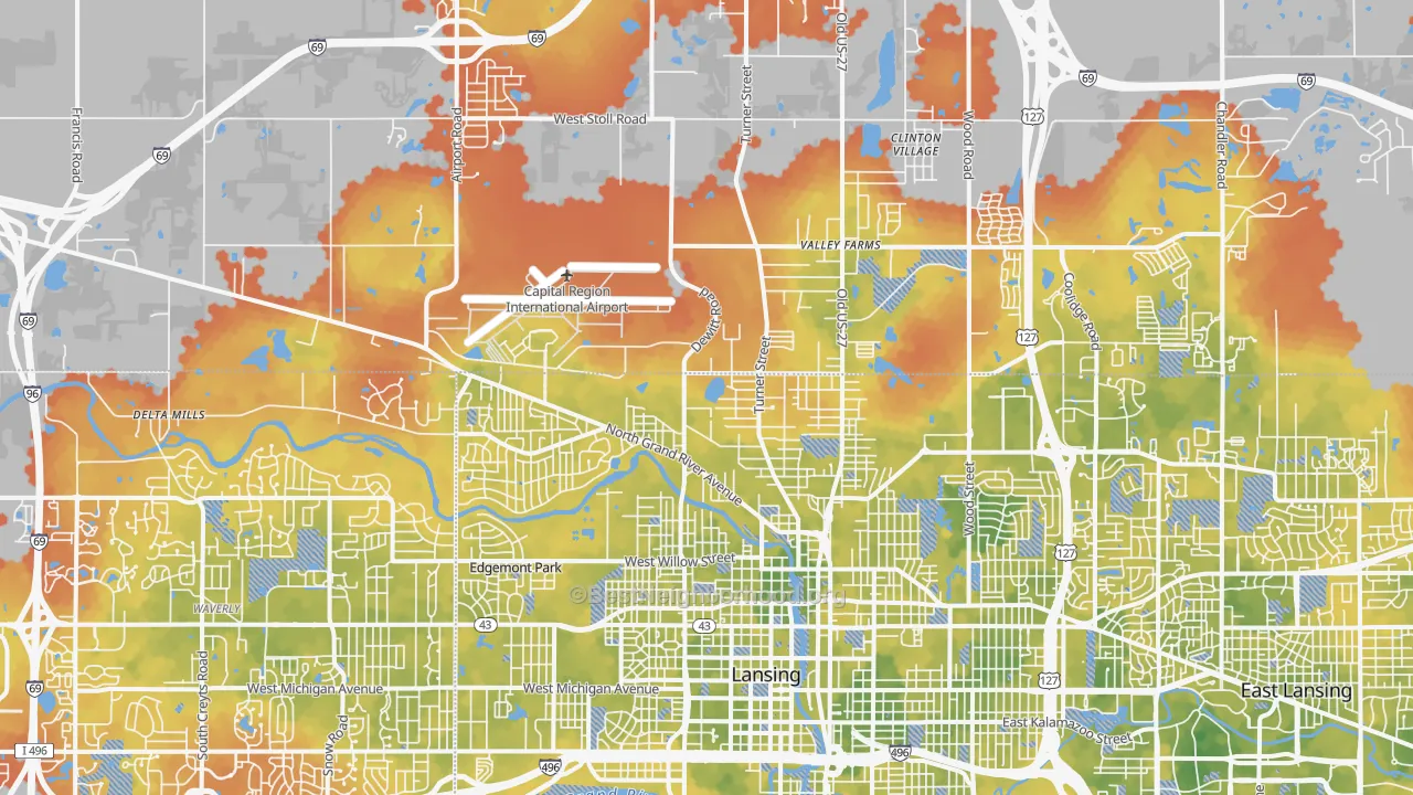 Bike Grade map of 48906, MI