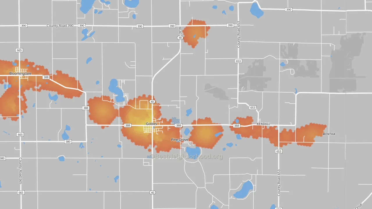Bike Grade map of 49055, MI