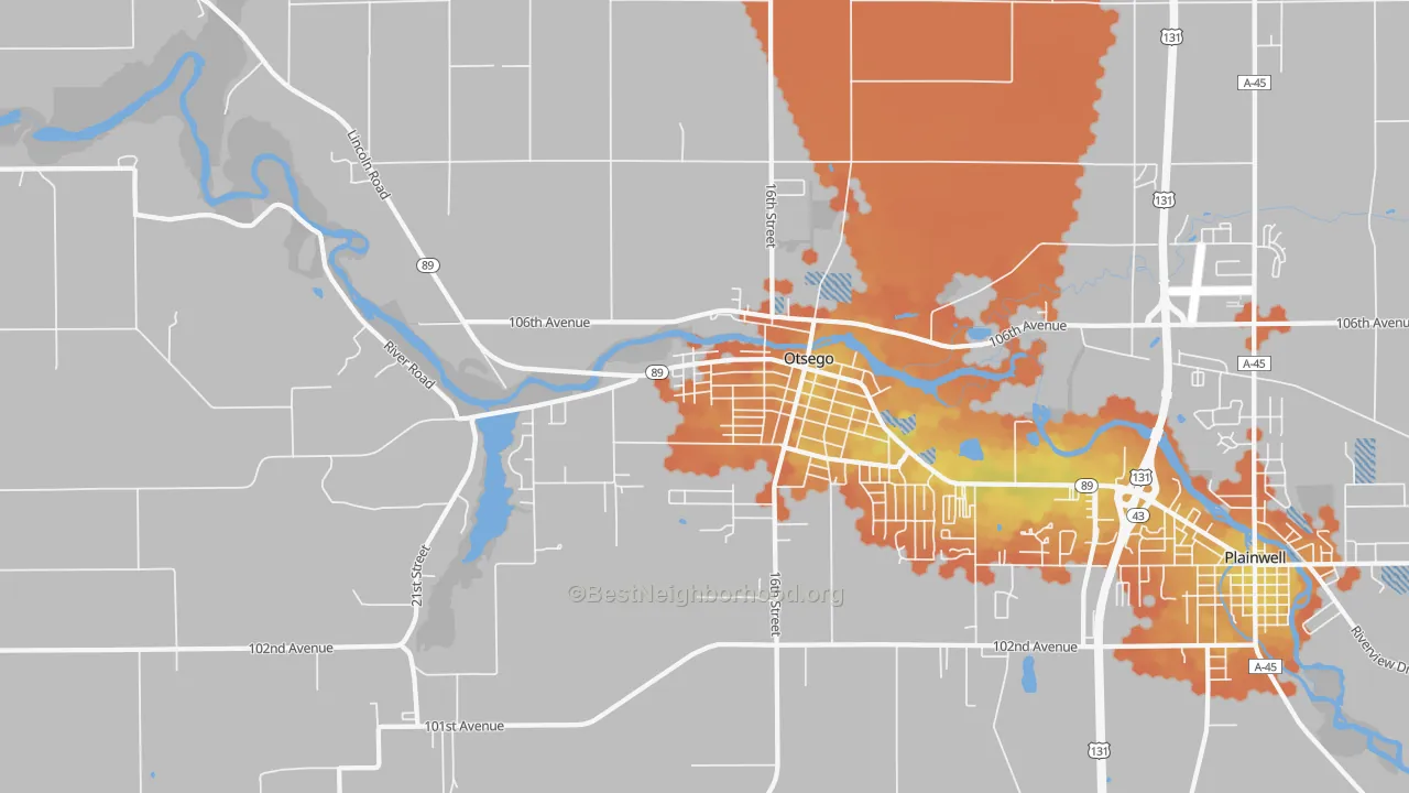 Bike Grade map of 49078, MI