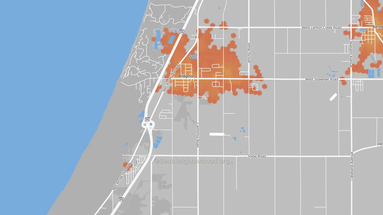 Bike Grade map of 49106, MI