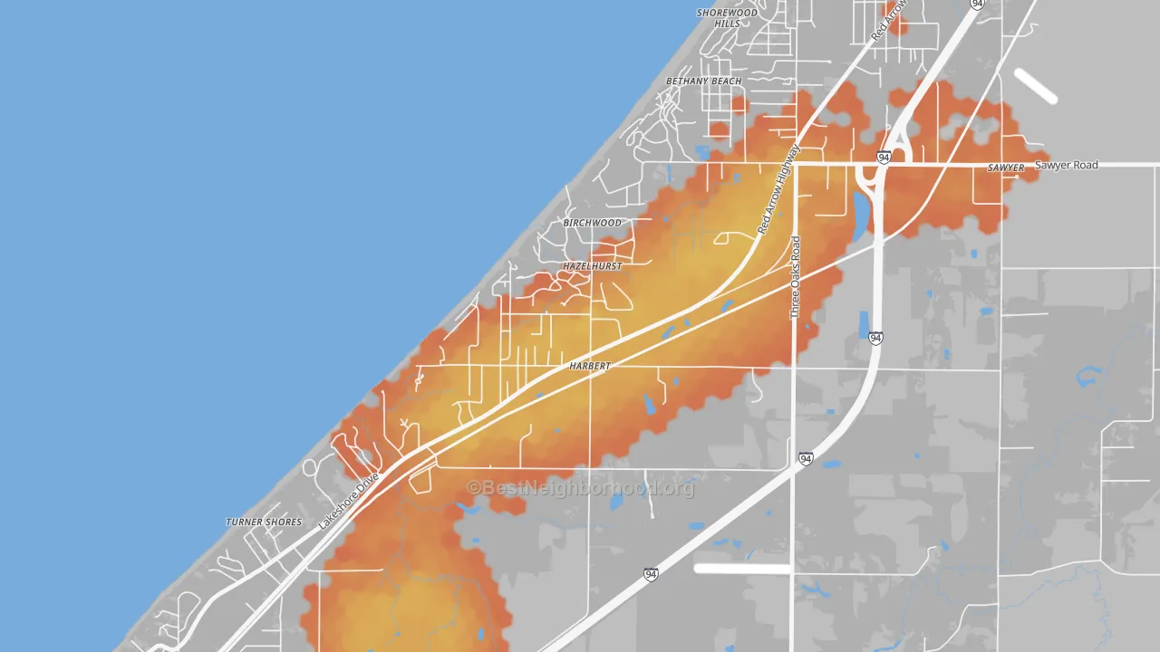 Bike Grade map of 49115, MI