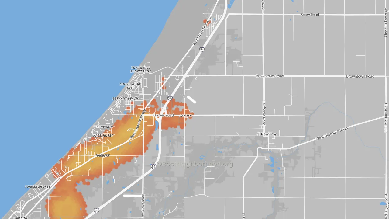 Bike Grade map of 49125, MI