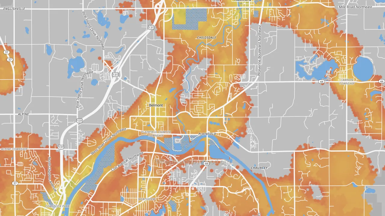 Bike Grade map of 49306, MI