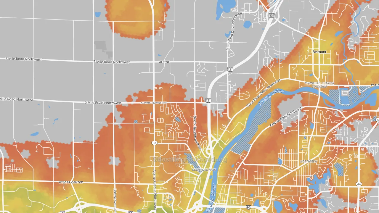 Bike Grade map of 49321, MI