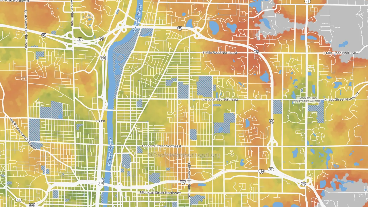 Bike Grade map of 49505, MI