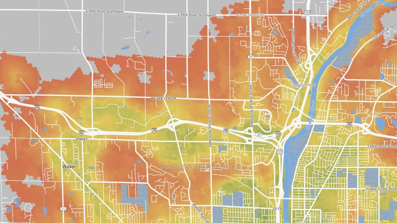 Bike Grade map of 49544, MI
