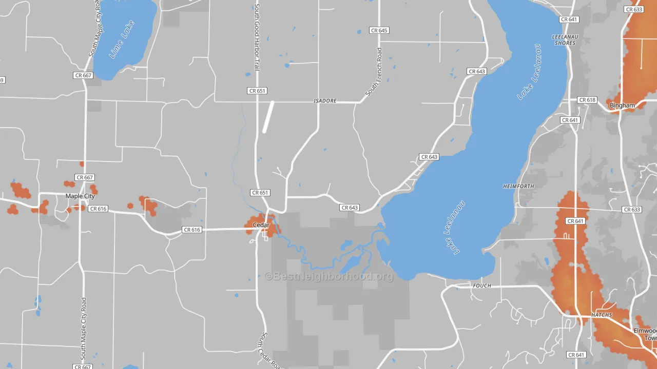 Bike Grade map of 49621, MI