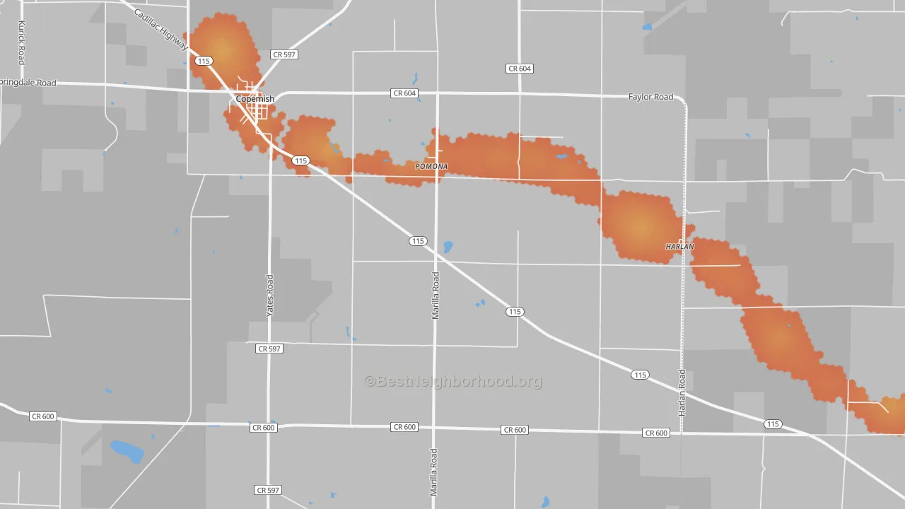 Bike Grade map of 49625, MI