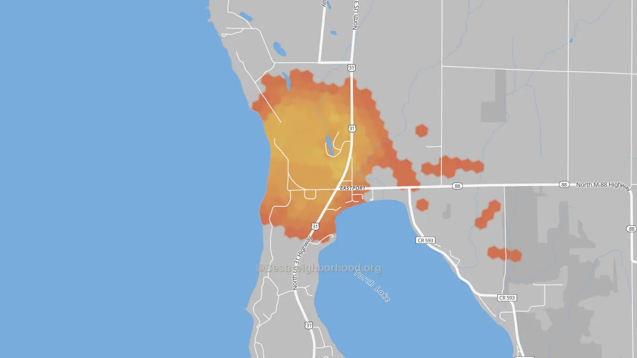 Bike Grade map of 49627, MI