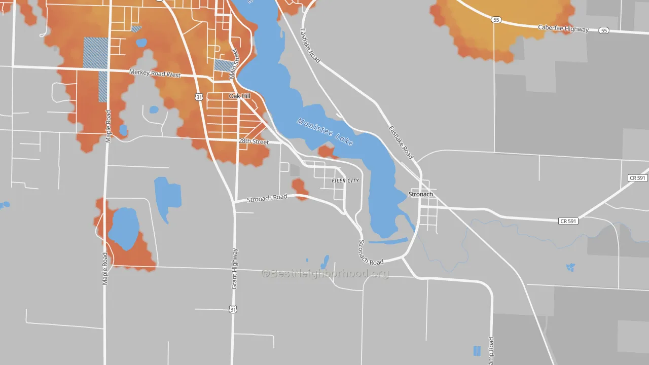 Bike Grade map of 49634, MI