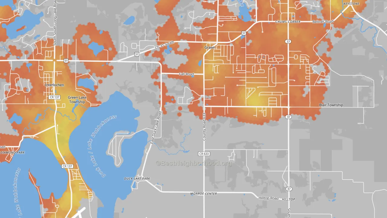 Bike Grade map of 49637, MI