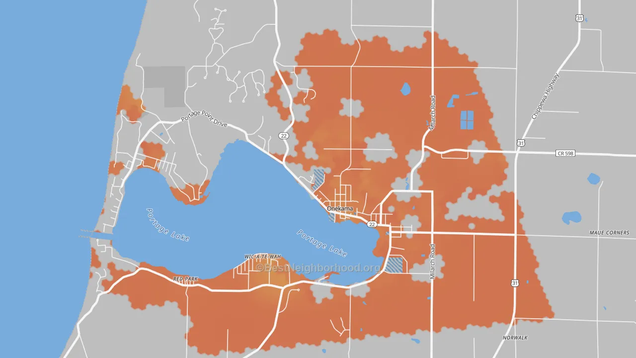 Bike Grade map of 49675, MI