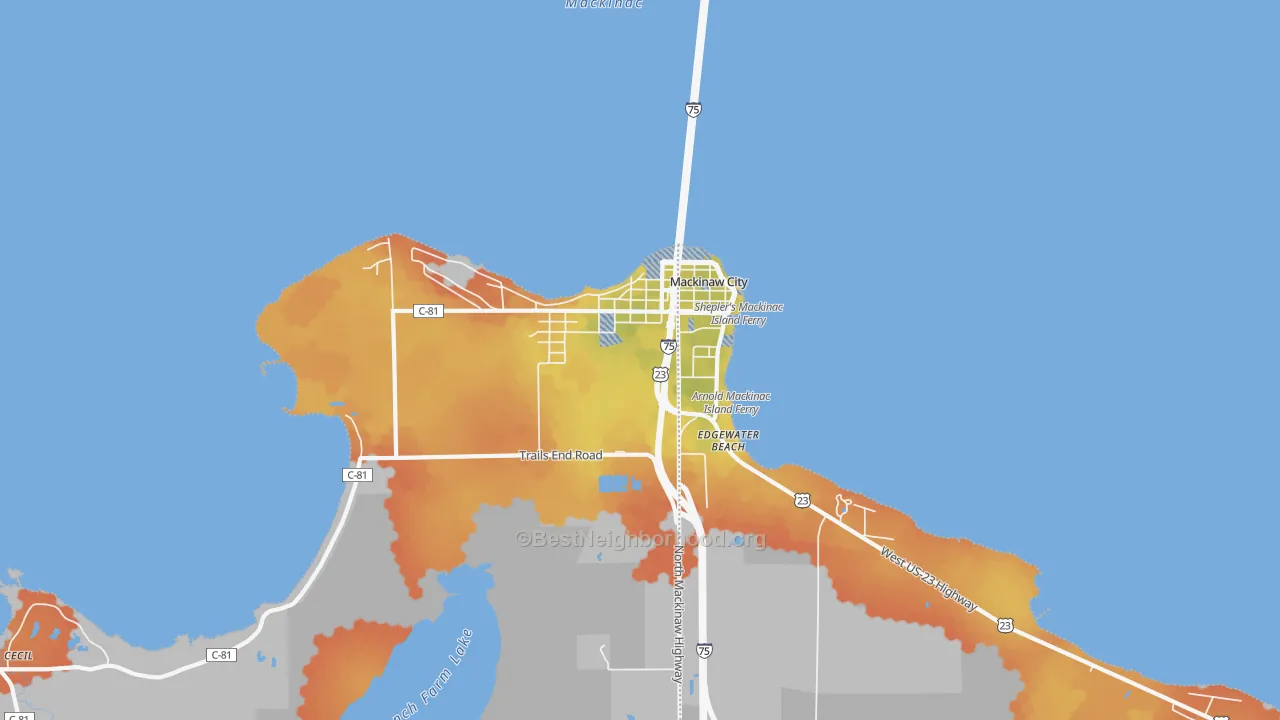 Bike Grade map of 49701, MI