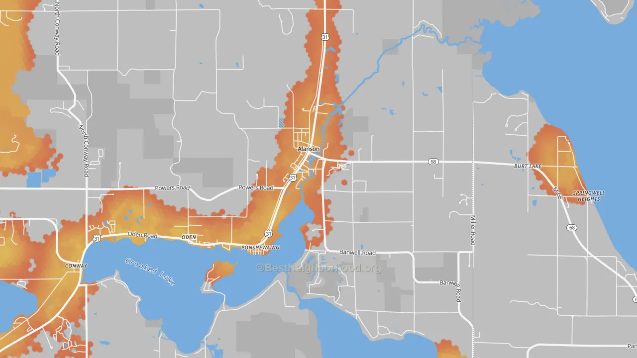 Bike Grade map of 49706, MI