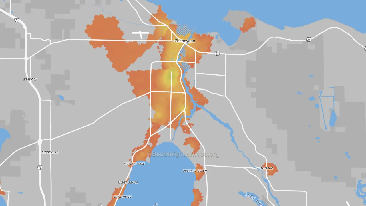 Bike Grade map of 49721, MI