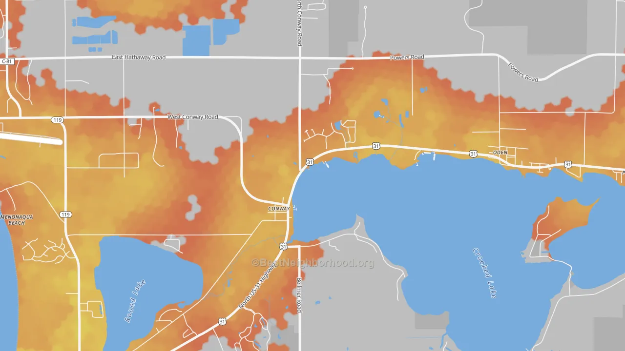 Bike Grade map of 49722, MI