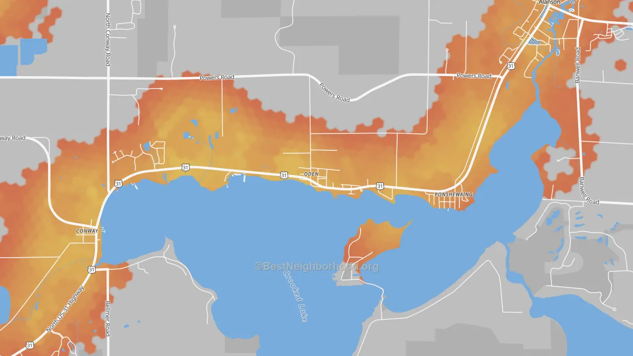 Bike Grade map of 49764, MI